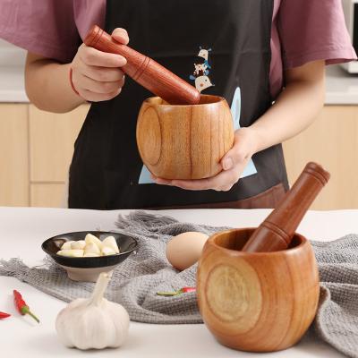 China Handmade Bamboo Mortar and Pestle for Grinding Herbs Garlic Walnut Spices Kitchen Essentials for sale