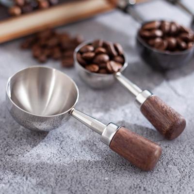 China Houten handvatsellepel Roestvrij staal Koffiemeterlepels Set 15 ml 30 ml Capaciteit voor thee Te koop