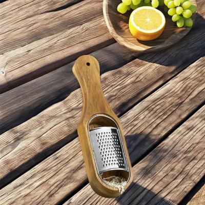 China Stainless Steel Acacia Wood Kitchen Grater for Cheese Fruit Vegetable Garlic Carrot Potato for sale