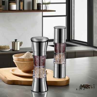 China Disposable Manual Bamboo Salt Pepper Mill Plastic Refillable Spice Grinder for Benefit for sale