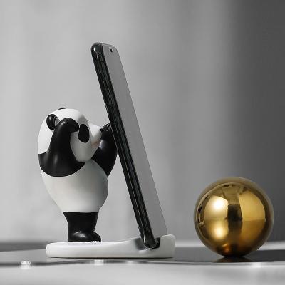 China Art Deco estilo de soporte con tema de panda soporte de resina de bambú ajustable para teléfonos y tabletas en venta