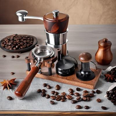 China Coffee Milk Frother Foamer Mixer Stand with Tamping Station Organizer Box Made of Wood for sale