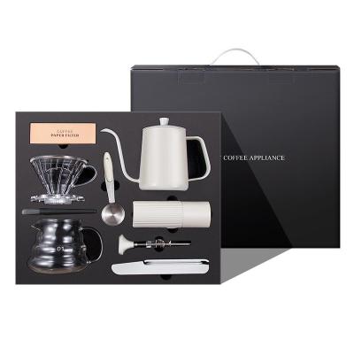 China Middle East Gift Set Stainless Steel Coffee Maker and Hand Coffee Grinder with Lid for sale