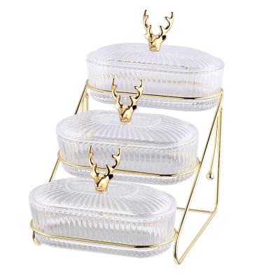 China Highly OEM/ODM Cute Deer Three-Layer Gold Glass Tray Set for Elegant Party Decorations for sale