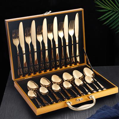 China Stainless Steel Hotel Wedding 24pcs Cutlery Set Spoon and Fork Silverware Luxury Gold for sale