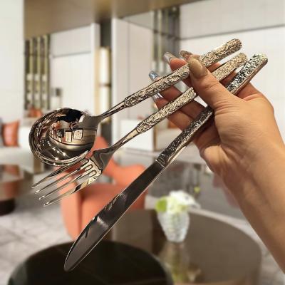 China Stone Pattern Stainless Steel Cutlery Set Silverware Flatware for Events Posuda Dinnerware for sale