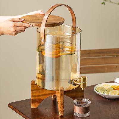 China Wooden Bracket Faucet Deluxe Glass Dispenser Ideal for Lemon Juice Tea Coffee Parties for sale