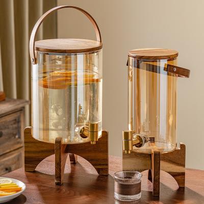 China Customized Color 2800-7000ml Glass Dispenser with Faucet and Wooden Stand for Household for sale
