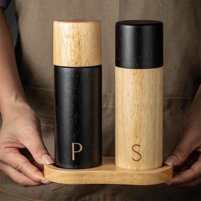 China Stylish 7-Inch Salt and Pepper Mill Set in Oak Wood with Adjustable Ceramic Core Grinder for sale