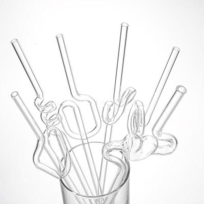 China Bar Accessories Wave Design Bulk Reusable Borosilicate Glass Straws Transparent Colorful for sale