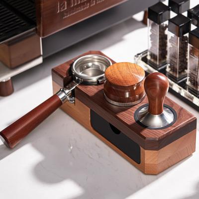 China Coffee Milk Frother Foamer Mixer Solid Wood Coffee Tamper Stand with Handle Bracket for sale