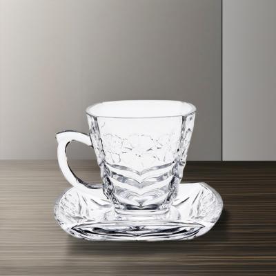 China 135ml Capacity Classic Design Soda Lime Glass Cup and Saucer Set for Coffee Tea Sets for sale