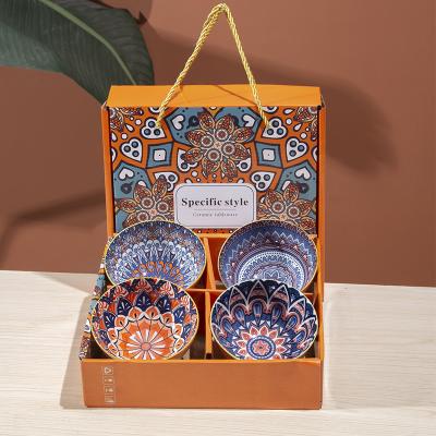 China Ceramic Dinnerware Type Bowls Bohemian Porcelain Soup Rice Bowl Set in Gift Box Set for sale