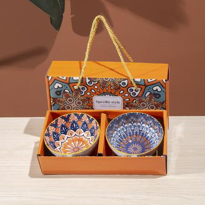 China Bohemian Design Style Ceramic Bowls Gift Set for Occasion Soup Rice Serving Bowl Set for sale