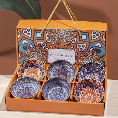 China Porcelain Soup Bowl Set Bohemian Style Ceramic Customized Logo for Gift and Christmas for sale