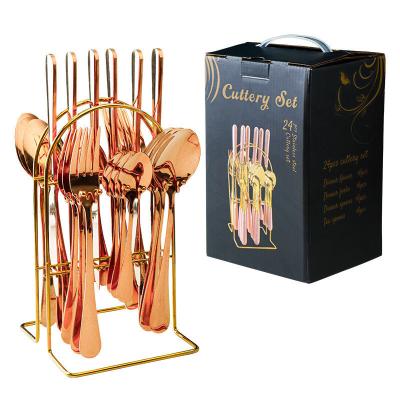 China Party Occasion 101 Stainless Steel Gold Cutlery Set 24pcs Luxury Gift Set with Box for sale