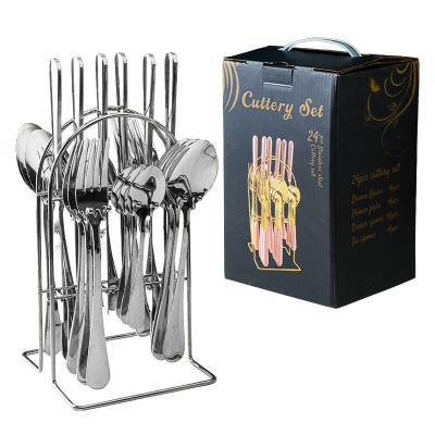 China Party Occasion 24pcs Luxury Gold Stainless Steel Flatware Cutlery Set Modern for sale