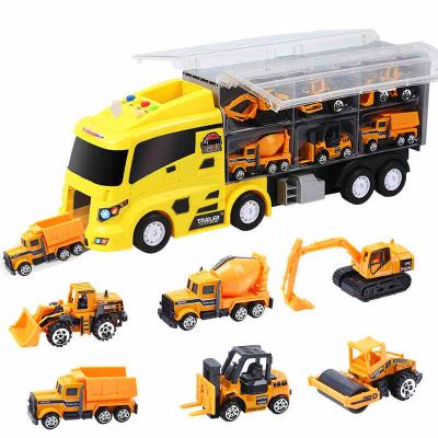 China Musical 1-1 Alloy Transporter Car Toy Suit Cargo Truck Large Container Truck Music Loading Fire Engineering Set Toys For Kids Gifts for sale