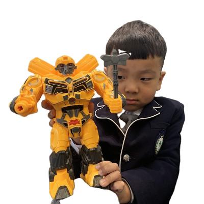 China light & 1-1 noise robot yellow boy combat toy light sound effect mechanical police projection electric walking robot for sale