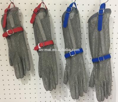 China Anti-Cut CE Certified Long Proof Cuff Extended Chainmail Stainless Steel Cut Mesh Gloves for sale