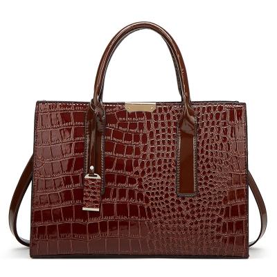 China Luxury Modern Fashion Solid Color Crocodile Lacquer Polyester Tote Bags Hard Women Handbags for sale