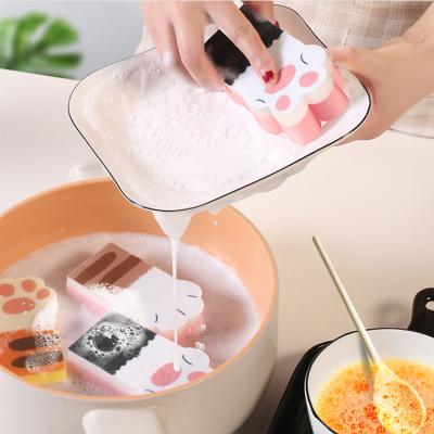 China Eco-friendly Cute Non-woven Fabric 3pcs Cat Claw Bowl Dish Cleaning Kitchen Wash Station Tools Clean Sponge Sustainable for sale