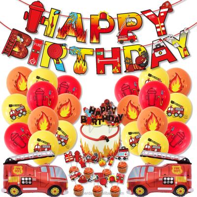 China Party Festival Supplies Fire Truck Theme Party Decorations Fire Extinguisher Hero Birthday Flag Kids Event Party Firefighting Decoration for sale