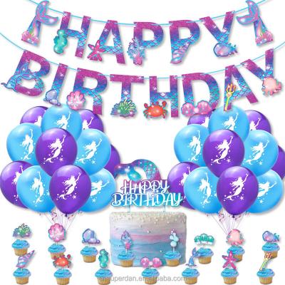 China Party Festival Supplies Mermaid Party Supplies Little Mermaid Tail Gift 12Inch Latex Print Balloons Happy Birthday Banner Other Marine Supplies for sale