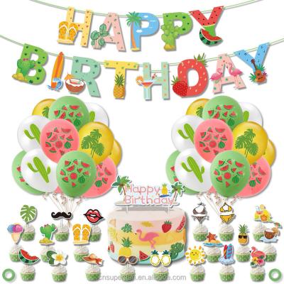 China Party Festival Supplies Amazon Hawaii Theme Birthday Party Supplies Latex Balloon Set Hawaii Summer Party Banners Ice Cream Flamingo Cupcake Cake Topper for sale