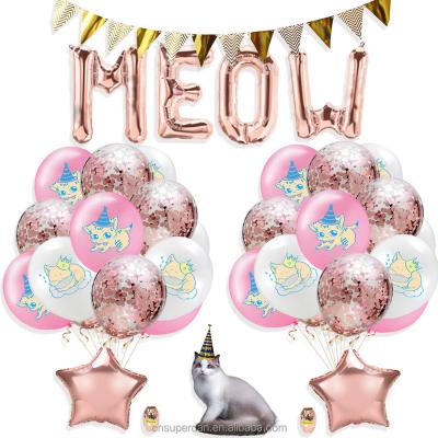 China Party Festival Supplies Cat Meow Letter Foil Balloon 16 Inch Cat Printed Balloon Pet Birthday Party Decoration Flag Pennant Other Pet Products for sale