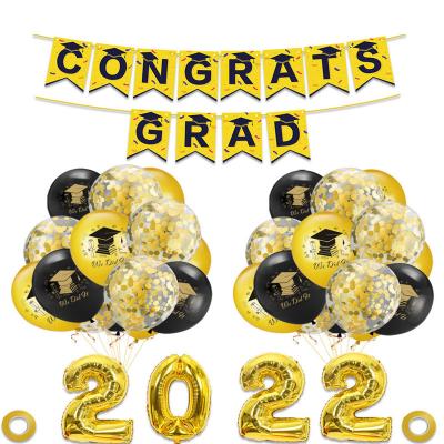 China Party Festival Supplies Wholesale High Quality China School Graduation Decoration Black Gold Latex Balloon Graduation Party Decorations 2022 Supplies for sale