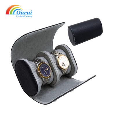 China Black Leather Watch Box Low Moq 3 Slot PU Travel Watch Organizer Cases Watch Box Roll Box For Watch for sale