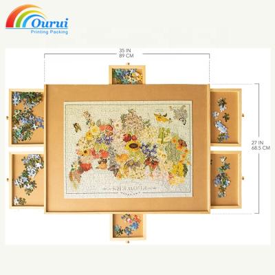 China Educational Toy 1500 Piece Wooden Puzzle Board 6 Drawers 9 Glue Sheets 3 Hangers 27 X 35 Portable Jigsaw Board Portable for sale