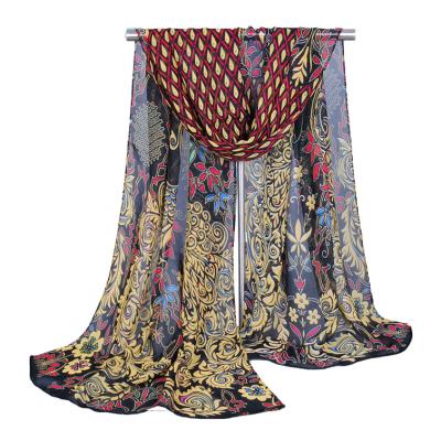 China 2022 New ZhongYu Women's Scarves Hot Sunshade Decoration Brand Fashion Flower Print Chiffon Scarf Winter Shawls Long Female Scarf for sale