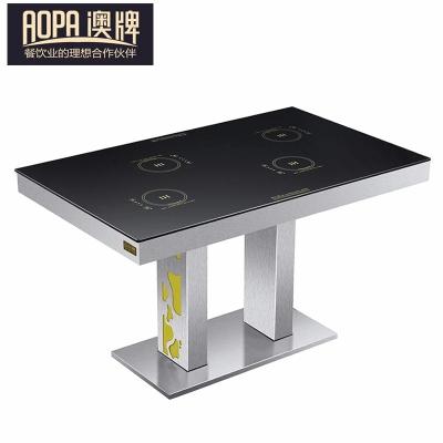 China Durable Commercial AOPA Customs Service Rectangle Stainless Steel Frame Cleavage Hot Pot Dining Table for sale