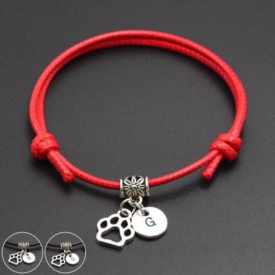 China 100 Colors TRENDY Gifts For Dog Cat Lover String Rope English Alphabet Initial Name Paw Prints Best Friend Pendant Charm Bracelets for sale