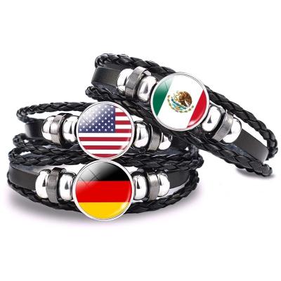 China FASHIONABLE 287 Countries Snap To Button Black Leather Bracelet National Flag Bracelets Country Flag Independence Day Gift Jewelry Unisex Men for sale