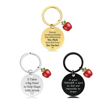 China Custom Stainless Steel Teacher's Day Gift Teacher Rainbow Heart Apple Logo Charm Keychain Love To Teach Dog Tag Key Chain for sale