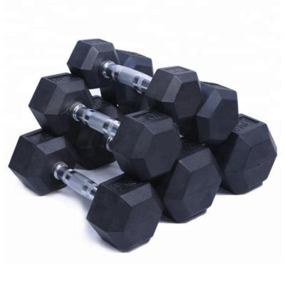 China Custom Weightlifting Hexagonal Rubber Porcelain Dumbbell Hex Equipment Gym Set Dumbbell for sale