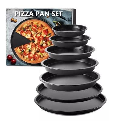 China Viable Wholesale Bakeware Black Round Thickened Carbon Steel Nonstick Deep Dish Metal Baking Pan Tray Pizza Pan for sale