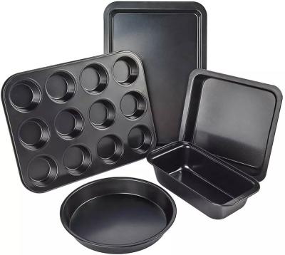 China Sustainable Kitchen Carbon Steel Non-Stick 5 Piece Bakeware Cake Baking Tray Set For Home for sale