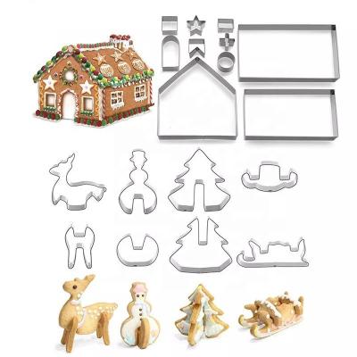 China Sustainable Christmas Cookie Cutters 18 PCS Gingerbread House Cookie Cutter 3D Set For Baking for sale