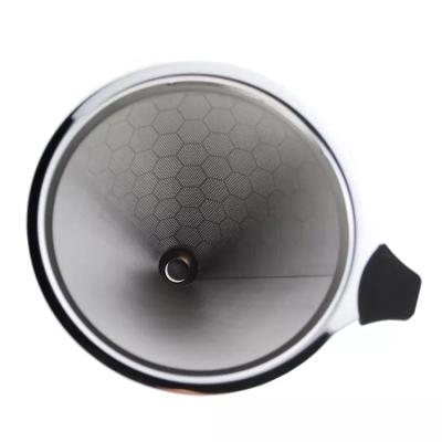 China Sustainable Stainless Steel Spill Over Coffee Dripper Slow Drip Brew Metal Mesh Coffee Filter Paperless Reusable Double Cone Filter for sale