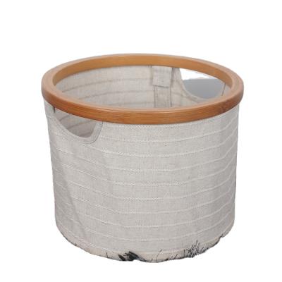 China Eco-friendly Laundry Storage Box Round Cotton Polyester Collapsible Laundry Hamper With Bamboo Frame for sale