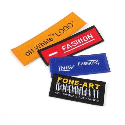 China Viable Labels For Custom Wholesale Apparel Sewing On Clothing Brand Red Logo Woven Clothing Labels For Garment for sale