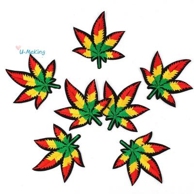 China 10pcs/lot 3D Embroidered Maple Leaves Patches Iron On Clothes Stickers Sew Jeans Bags Clothing Appliques Diy Patchwork Coated Stripes for sale