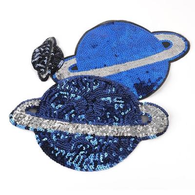 China 3D Big Sequin Patches New Design High Quality Custom Popular Star And Planet Embroidery Patches for sale