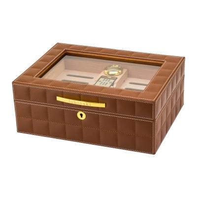 China Modern Cedar Wood Humidor Cigar Box With Hygrometer Humidor Set Transparent High Skylight Home Cigar Case for sale