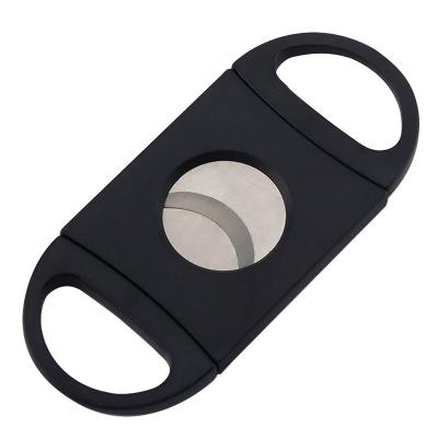 China Durable Custom Black Table Top Plastic Logo Double Blade Cigar Cutter Custom Logo For Cigar Accessories for sale