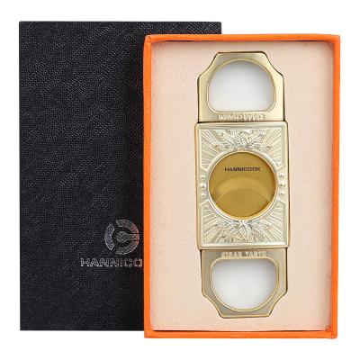 China Durable Stainless Steel Cigar Cutter Sharp Double Edge Cigar Cutter Embossed Creative Cigar Cutter for sale